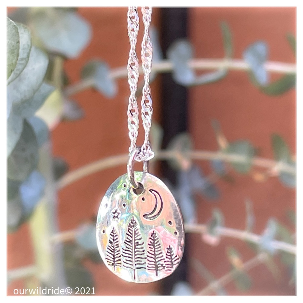 Sterling Silver Starry Night Forest‎ Necklace